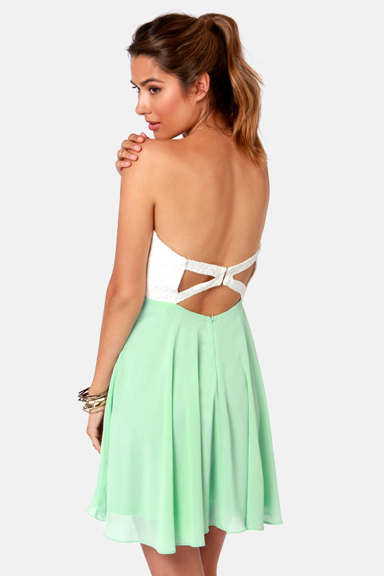 Pretty Ivory and Mint Dress - Strapless Dress - Lace Dress - $59.00 - Lulus