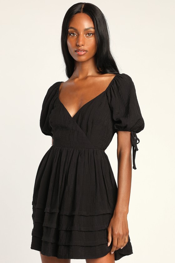 Black Mini Dress - Puff Sleeve Dress - Tiered Mini Dress - LBD - Lulus