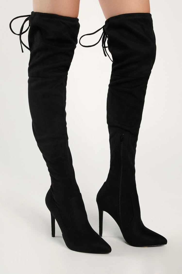 Cute Black Boots - Faux Suede Boots - Over-the-Knee Boots - Lulus