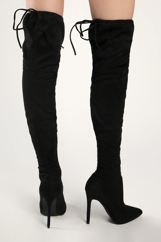 Natiee Black Suede Pointed Toe Over the Knee Boots