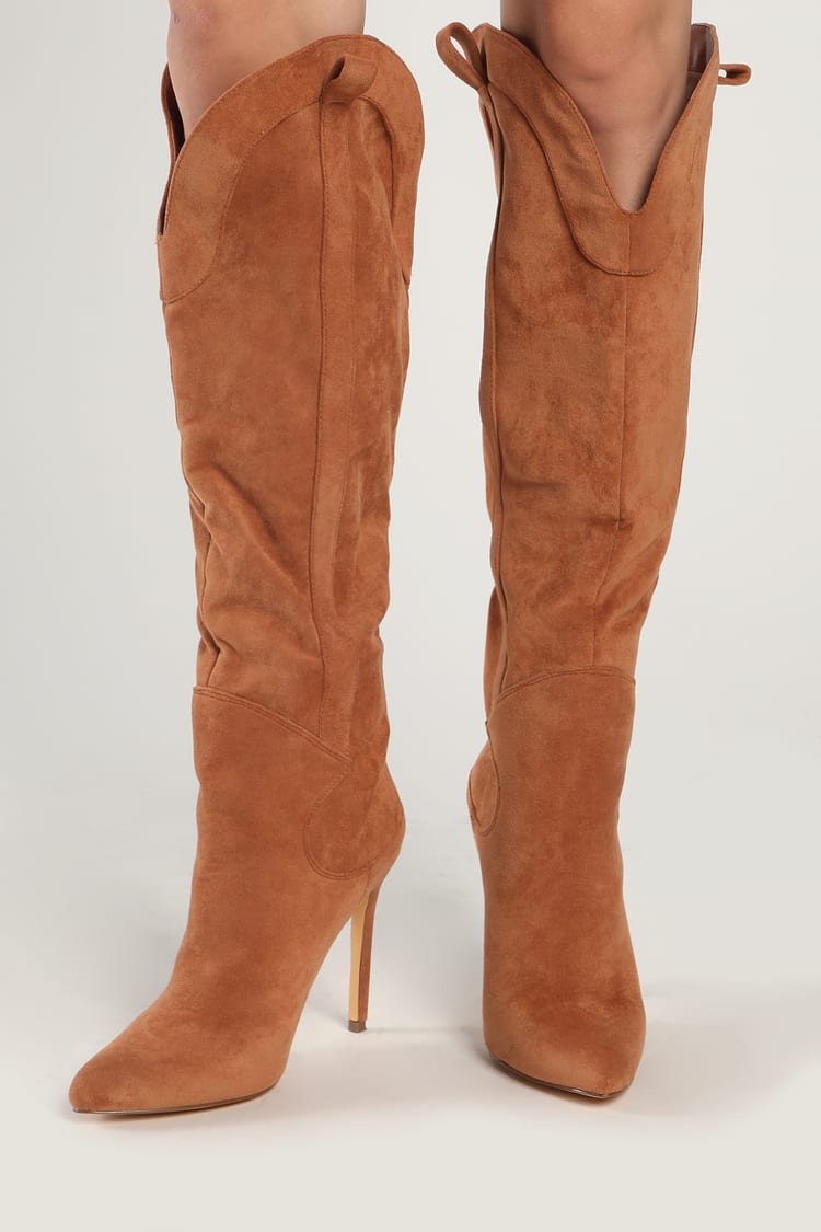 Tan Stiletto Boots - Knee-High Boots - Faux Suede Boots - Lulus