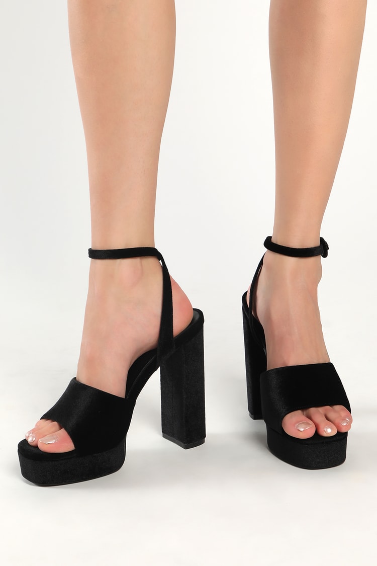 Black Platform Heels - Velvet Heels - Ankle Strap High Heels - Lulus
