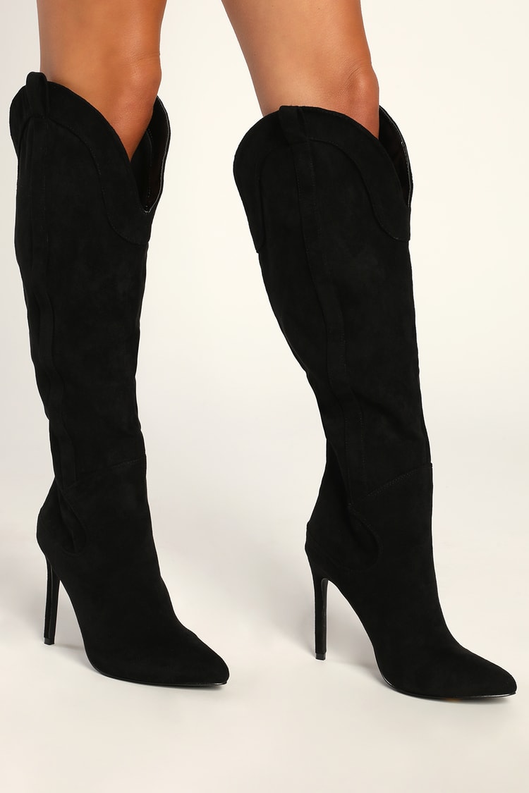 Black Stiletto Boots - Knee-High Boots - Faux Suede Boots - Lulus