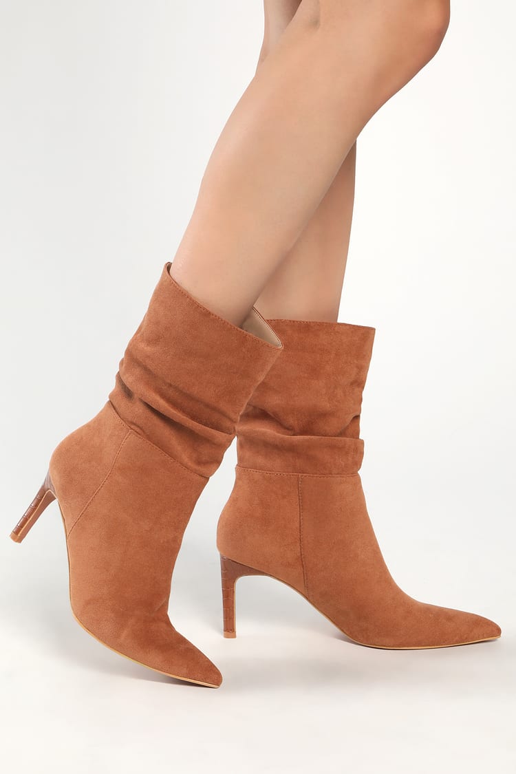 Camel Suede Boots - High Heels Boots - Mid-Calf Boots - Lulus