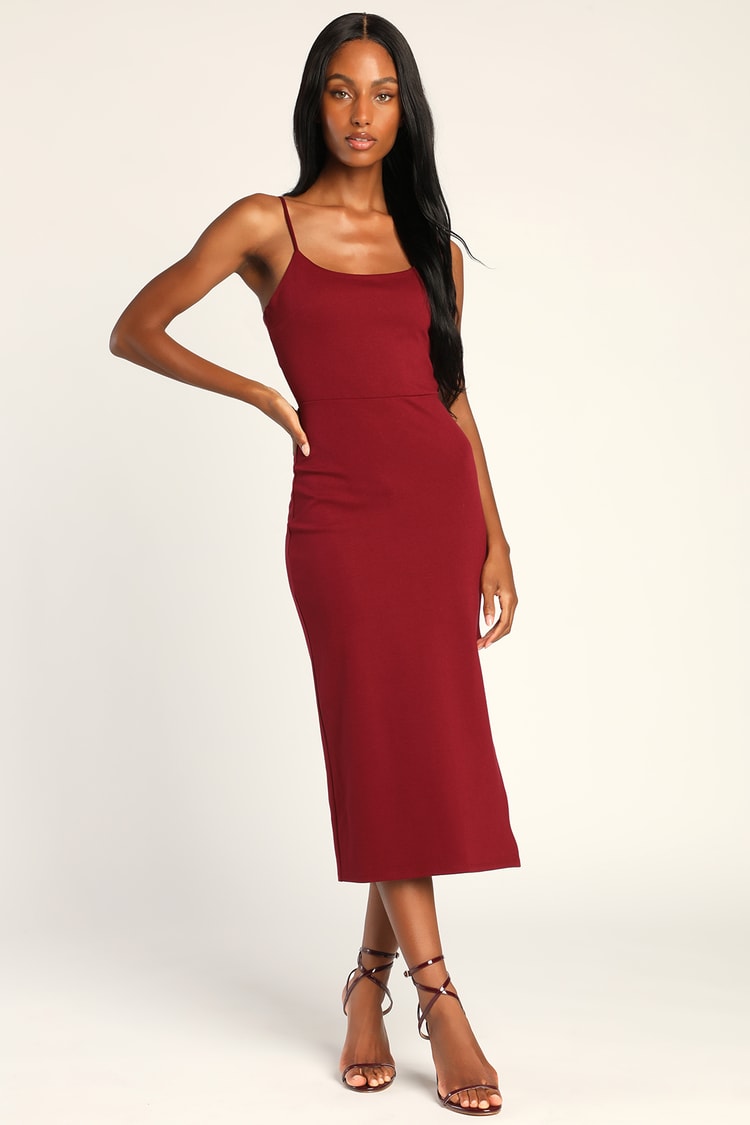 Wine Red Midi Dress - Red Bodycon Dress - Backless Midi Dress - Lulus