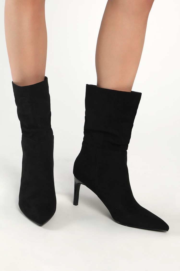 Black Suede Boots - High Heels Boots - Cute Mid-Calf Boots - Lulus