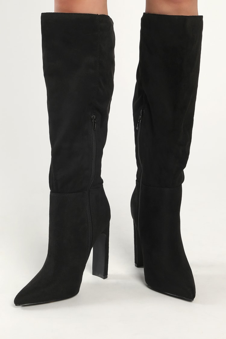Black Faux Suede Boots - High Heel Boots - Knee High Boots - Lulus
