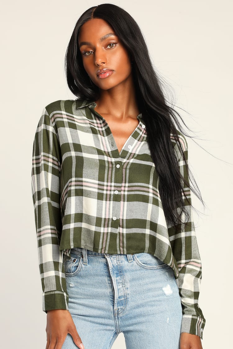 Olive Green Plaid Top - Tulip Back Top - Button-Up Top - Lulus