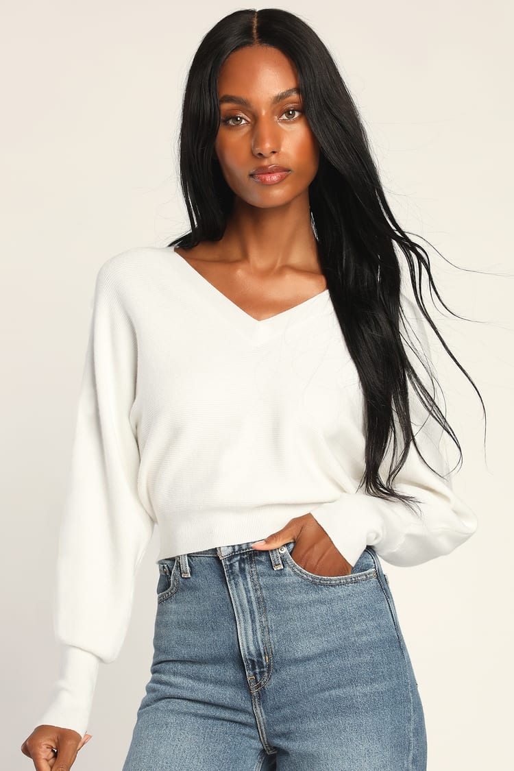 White Sweater Knit Top - Ribbed Knit Top - Long Sleeve Knit Top - Lulus