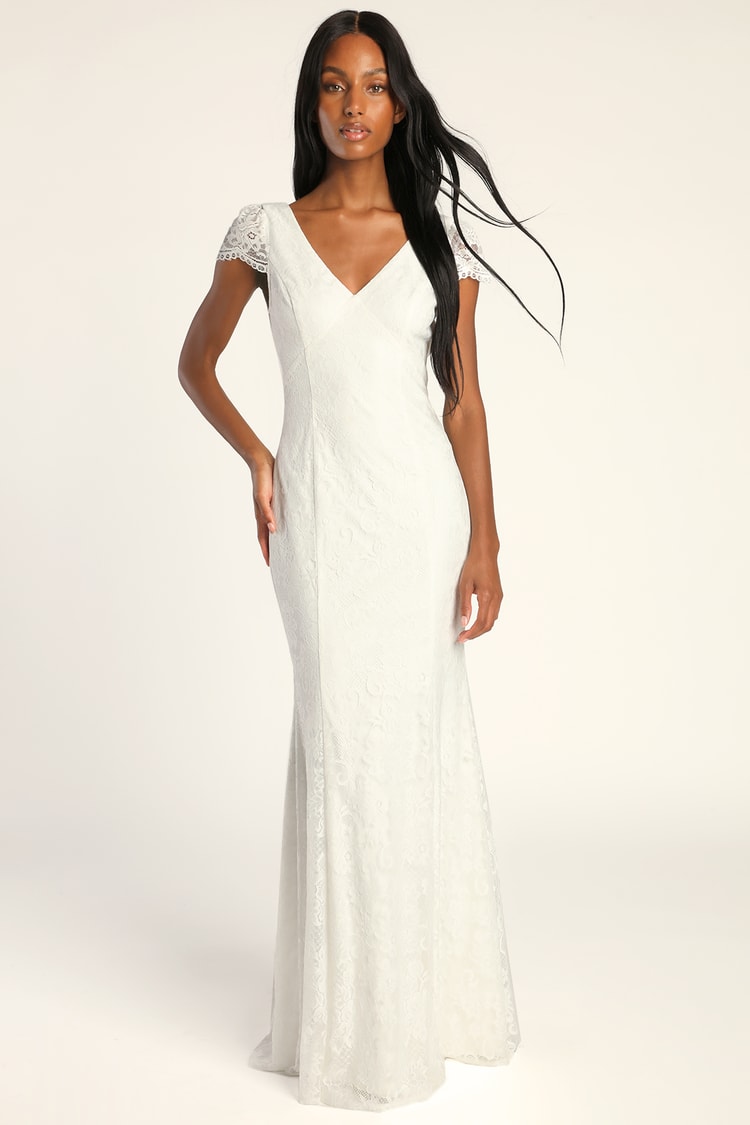 White Lace Maxi Dress - Empire Waist Bridal Gown - Mermaid Gown - Lulus