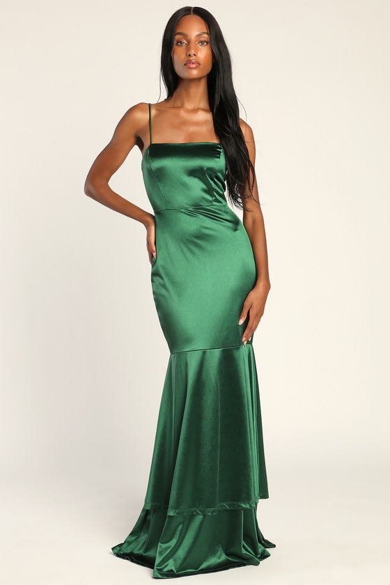 Emerald Maxi Dress - Satin Dress - Tiered Dress - Mermaid Dress - Lulus