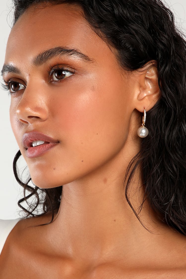 Gold Huggie Earrings - Mini Hoop Earrings - Faux Pearl Earrings - Lulus