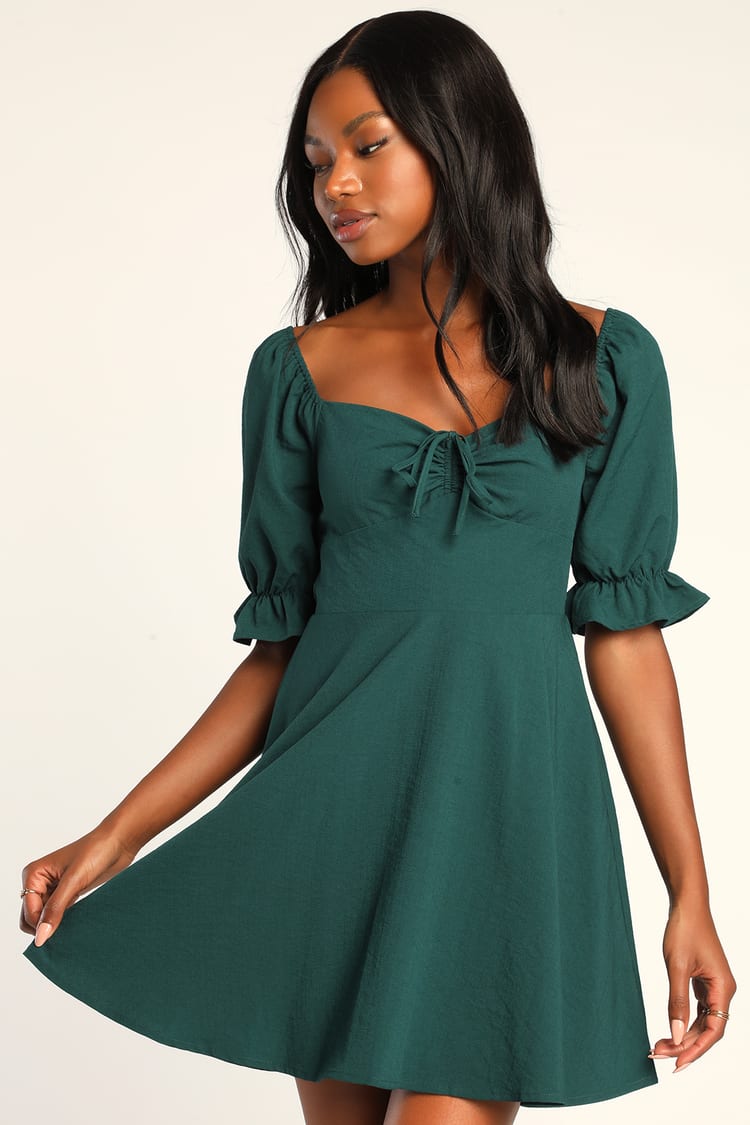 Pretty Puff Sleeve Dress - Green Mini Dress - Casual Day Dress - Lulus