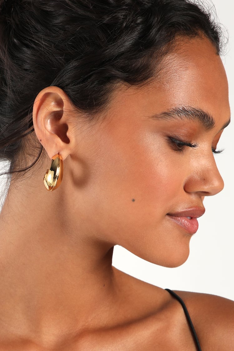 14KT Gold Hoop Earrings - Chunky Hoops - Gold Chunky Earrings - Lulus