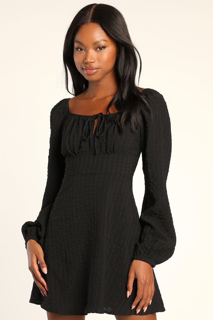 Black Long Sleeve Dress - Mini Dress - Puff Sleeve Dress - Lulus
