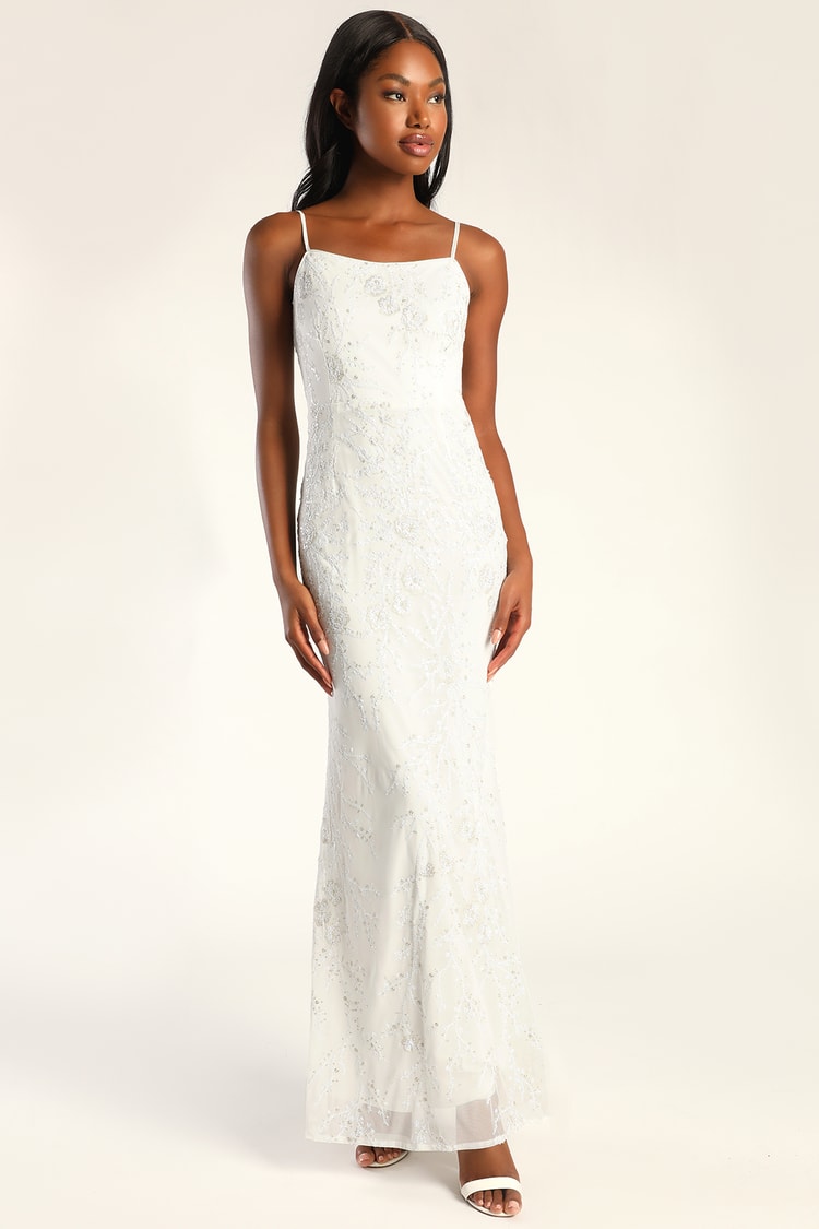 White Sequin Maxi Dress - Sequin Bridal Gown - Sleeveless Gown - Lulus