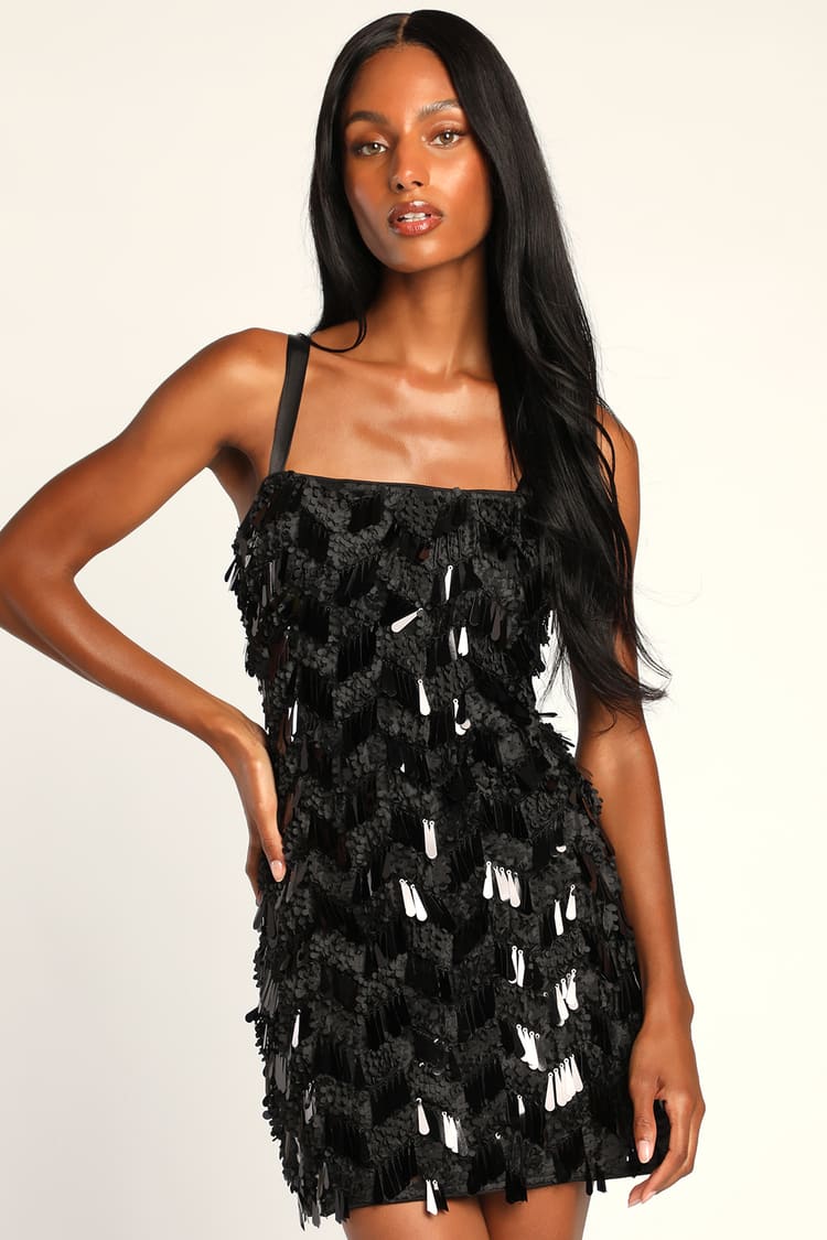 Black Sequin Dress - Mini A-Line Dress - Sleeveless Mini Dress - Lulus