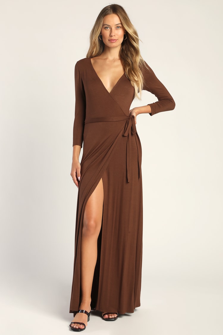 Lovely Brown Maxi Dress - Wrap Dress - Wrap Maxi Dress - Lulus
