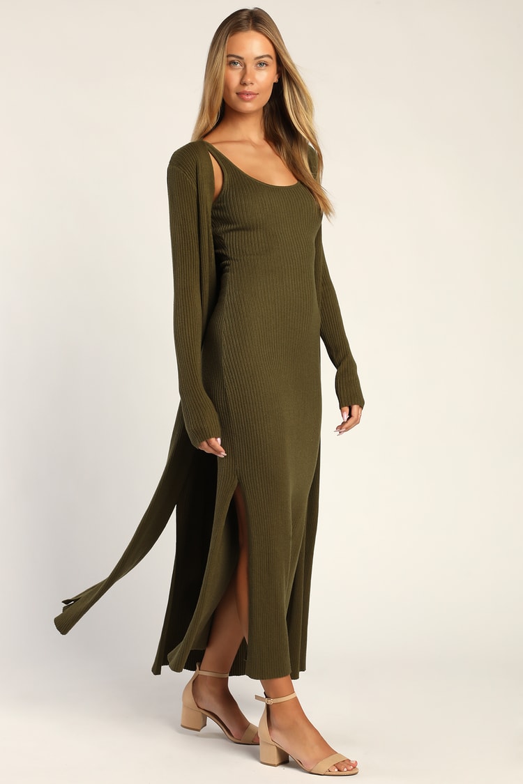 Olive Sweater Dress - Cardi & Dress Set - Cardigan Dress - Lulus