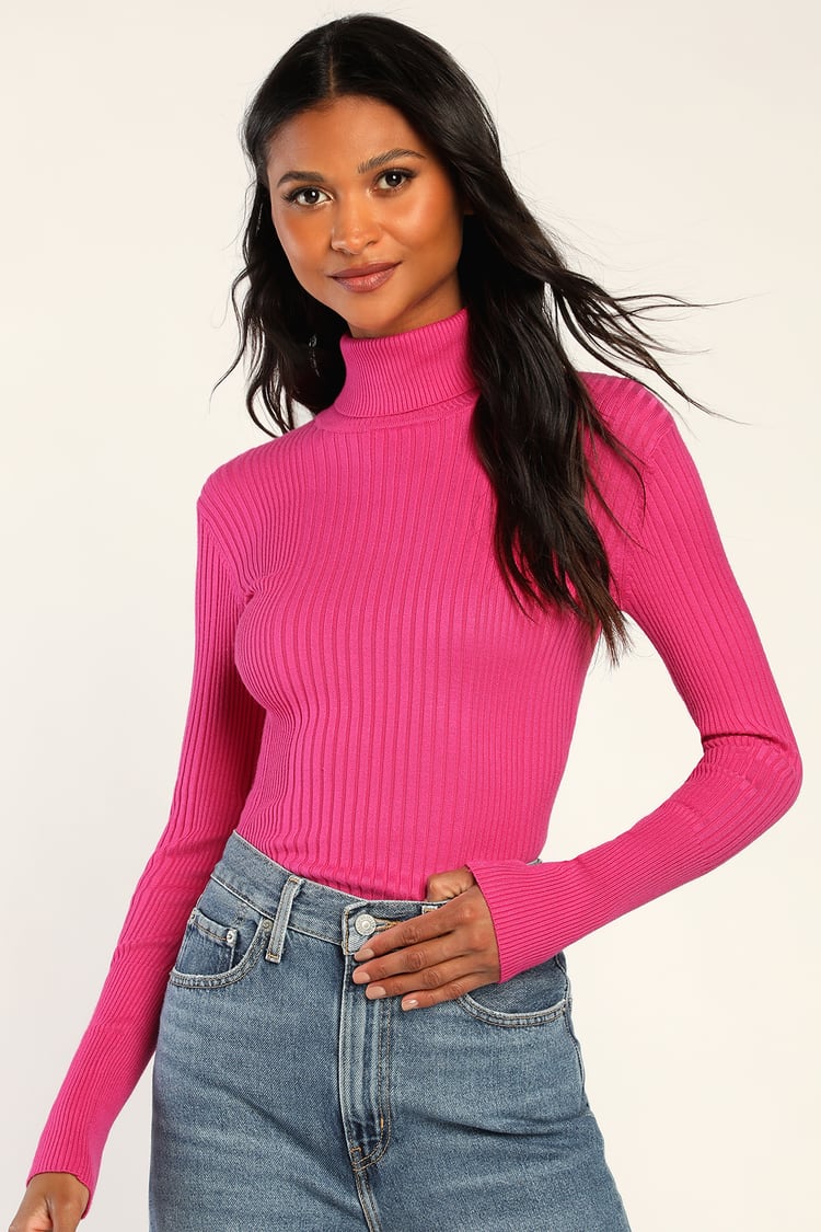 Pink Turtleneck Top - Chic Sweater Top - Ribbed Long Sleeve Top - Lulus