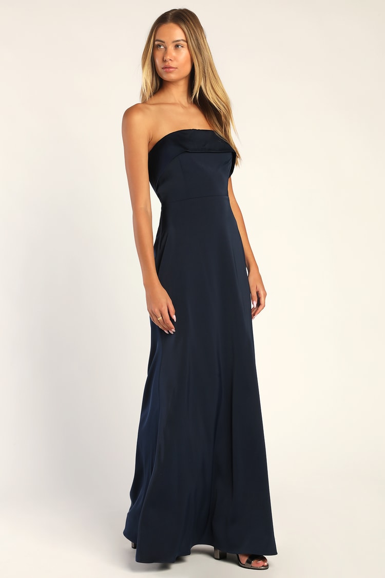 Navy Blue Maxi Dress - Strapless Dress - A-Line Maxi Dress - Lulus