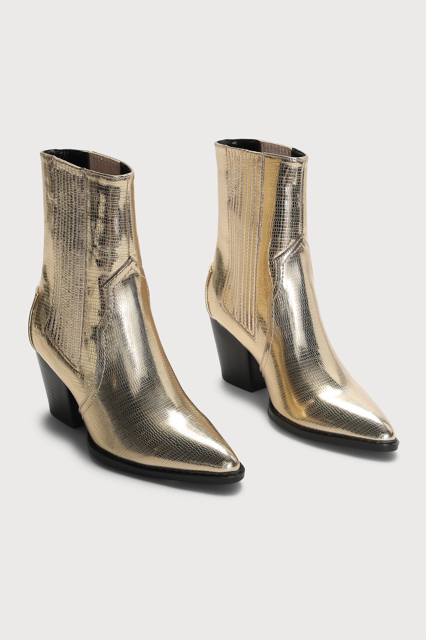 Chic Gold Boots - Mid-Calf Booties - Vegan Leather Boots - Lulus