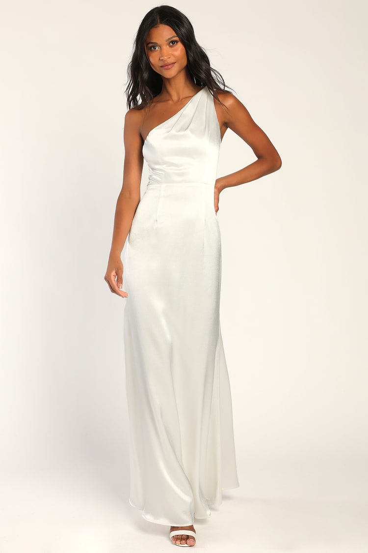 White Maxi Dress - Satin Maxi Gown - One-Shoulder Dress - Lulus