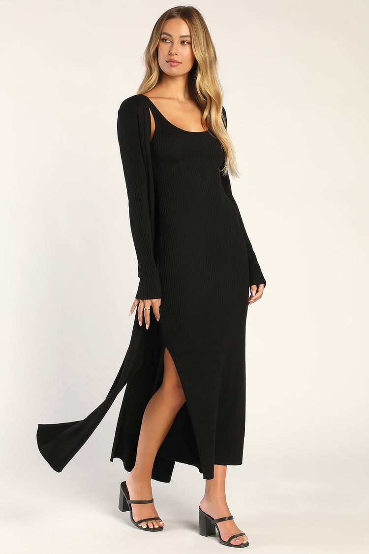 Black Sweater Dress - Cardi & Dress Set - Cardigan Dress - Lulus
