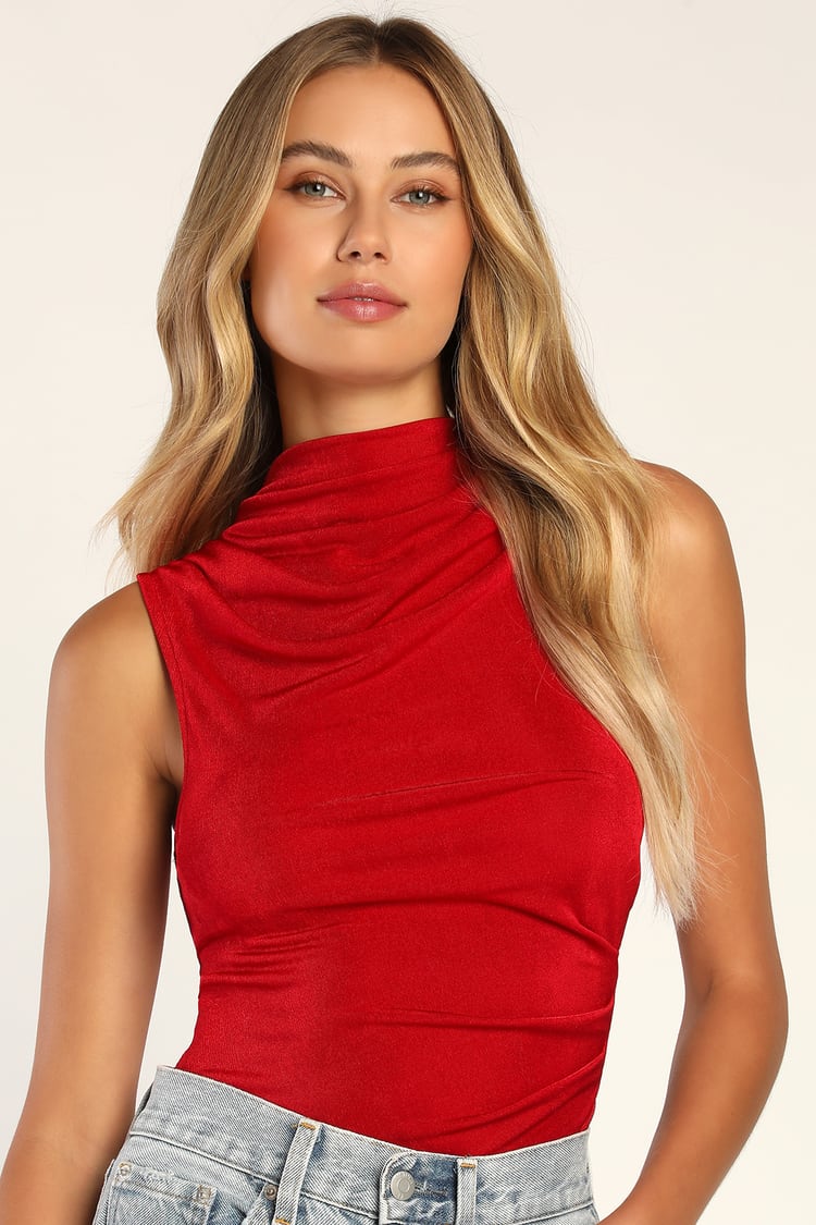 Sleeveless Top - Red Funnel Top - Slinky Knit Top - Lulus