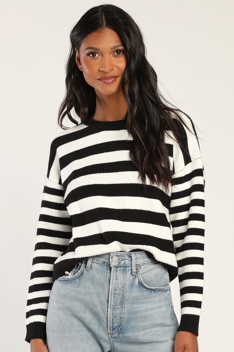 White and Black Sweater - Striped Sweater - Pullover Sweater - Lulus