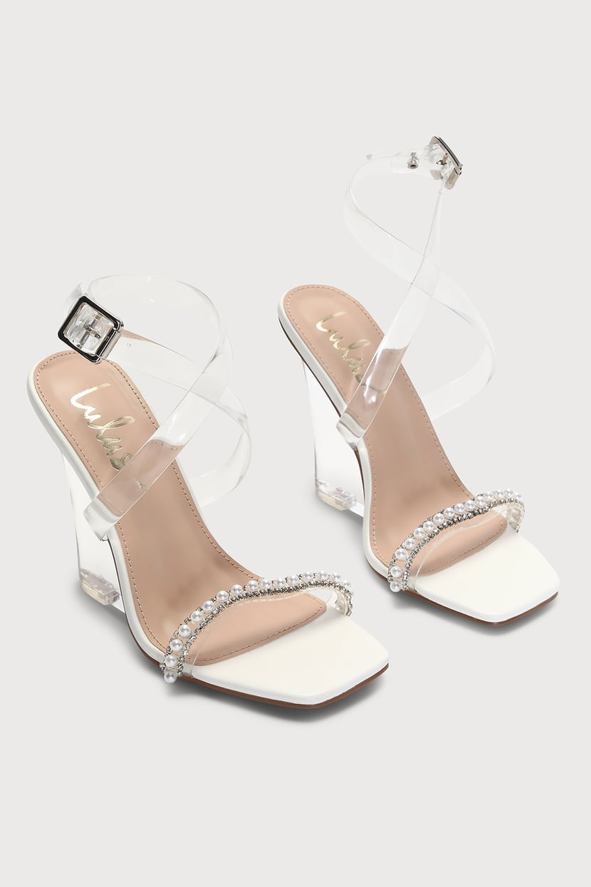 Pearl High Heel Sandals - Vinyl High Heels - Ankle Strap Wedges - Lulus