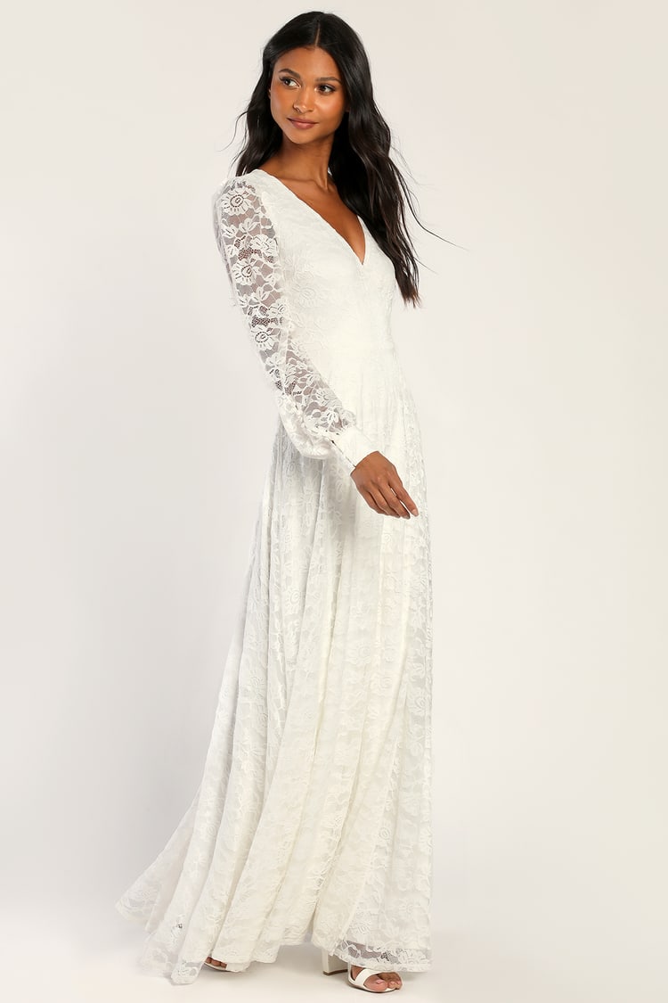 White Lace Maxi Dress - Long Sleeve Lace Dress - Maxi Wrap Dress - Lulus