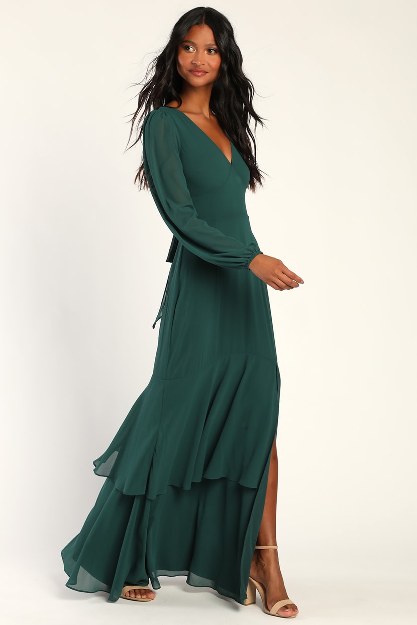 Hunter Green Maxi Dress - Long Sleeve Maxi Dress - Tiered Dress - Lulus
