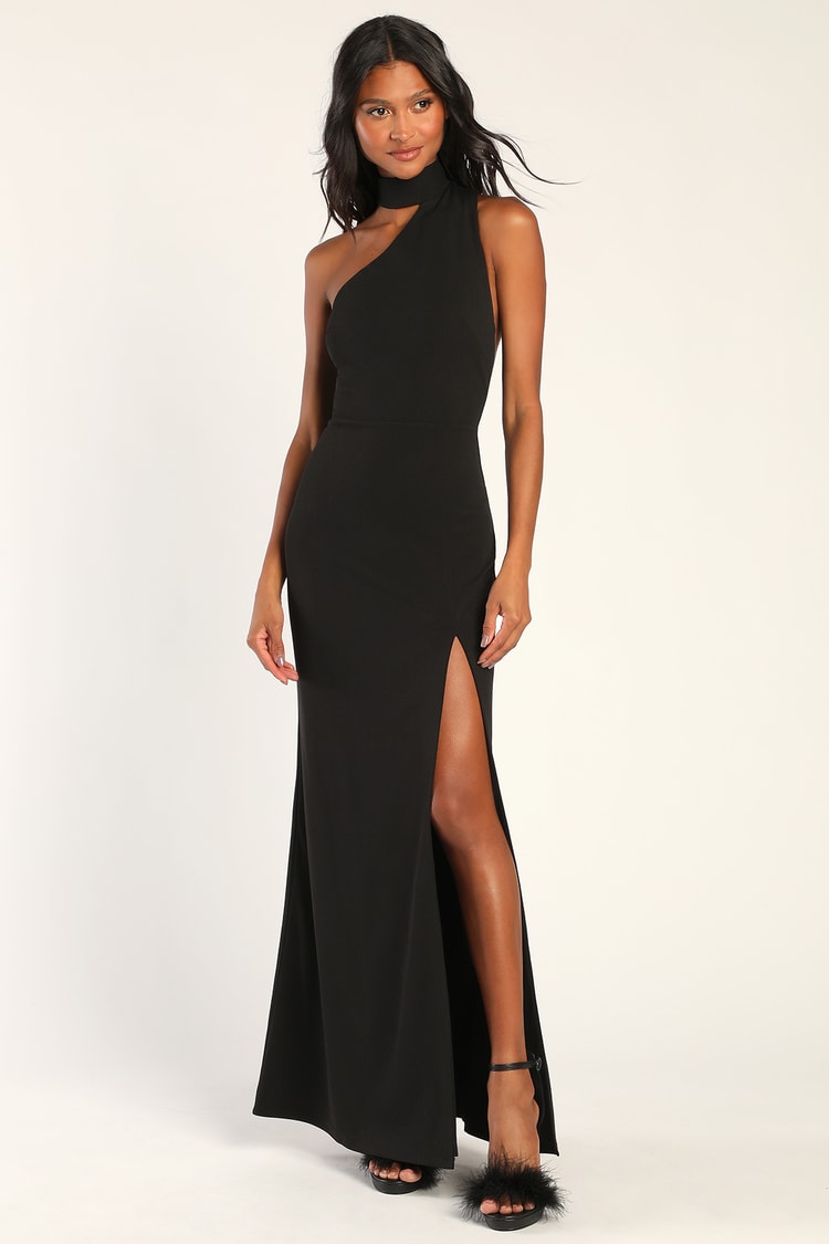 Black Asymmetrical Maxi Dress - Halter Maxi Dress - Cutout Dress - Lulus