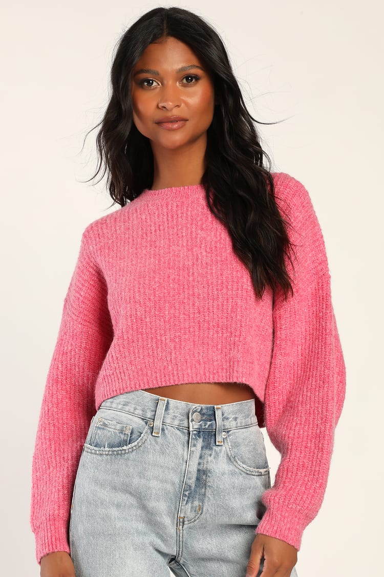 Ad: Warming Up to You Hot Pink Knit Cropped Cardigan Sweater, Lulus, Make  yourself comfortable with …