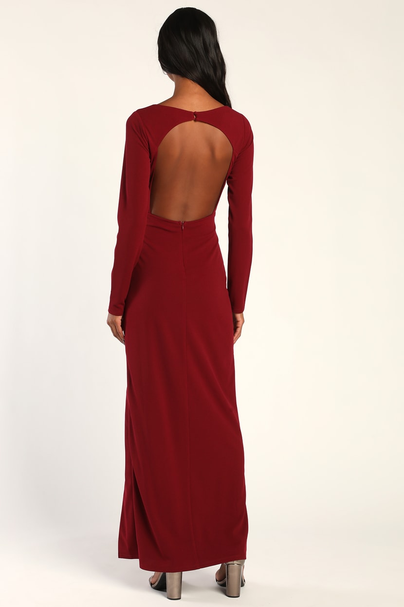 Burgundy Maxi Dress - Long Sleeve Dress - Cutout Backless Dress - Lulus
