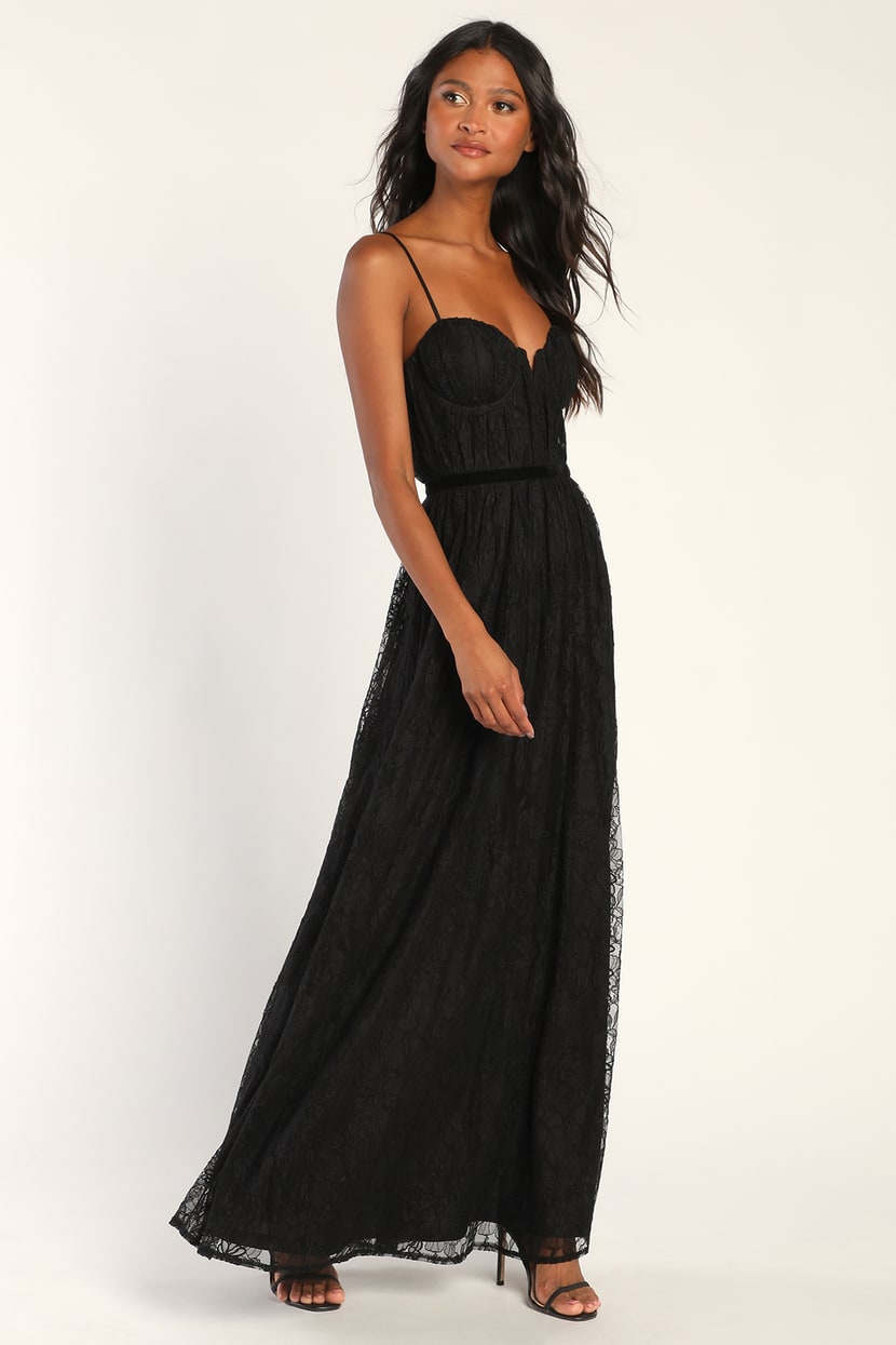 Black Lace Dress - Bustier Dress - Sleeveless Maxi Dress - Lulus