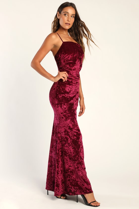 Burgundy Maxi Dress - Ruched Dress - Mermaid Maxi Dress - Lulus