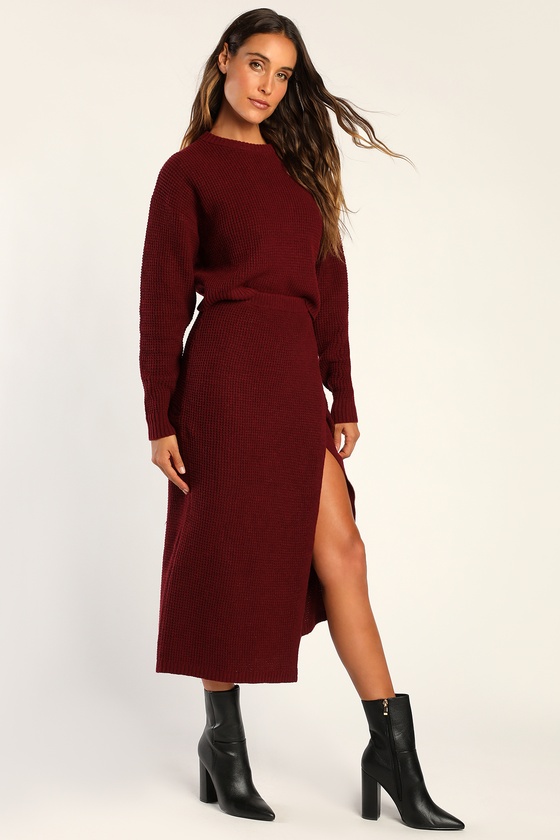 Burgundy sweater dress outfit hotsell