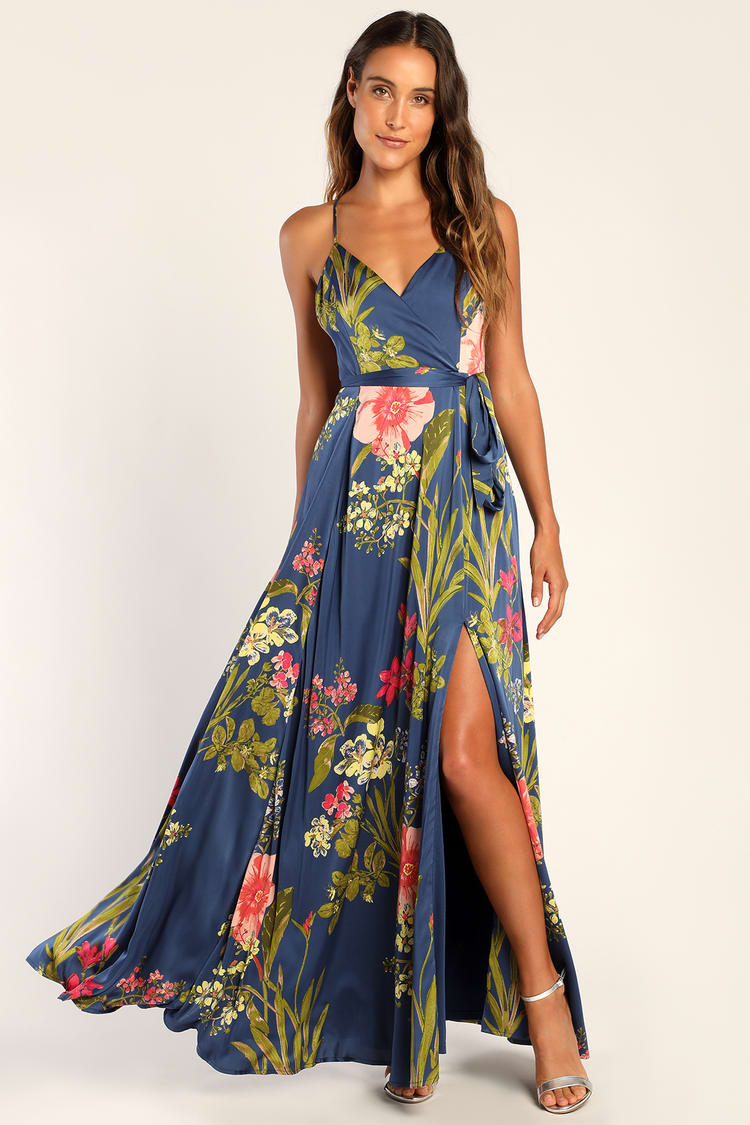 Blue Maxi Dress - Floral Print Dress - Surplice Maxi Dress - Lulus
