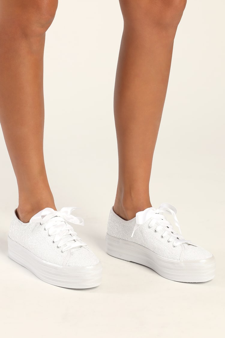 Keds Triple Up White Sequins - Platform Sneakers - Lace-Up Shoes - Lulus