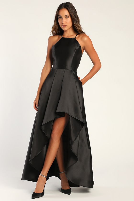 Black Maxi Dress - High-Low Dress - Satin Gown - Lulus