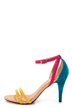Promise Delma Yellow Multi Color Block High Heel Sandals - $35.00 - Lulus