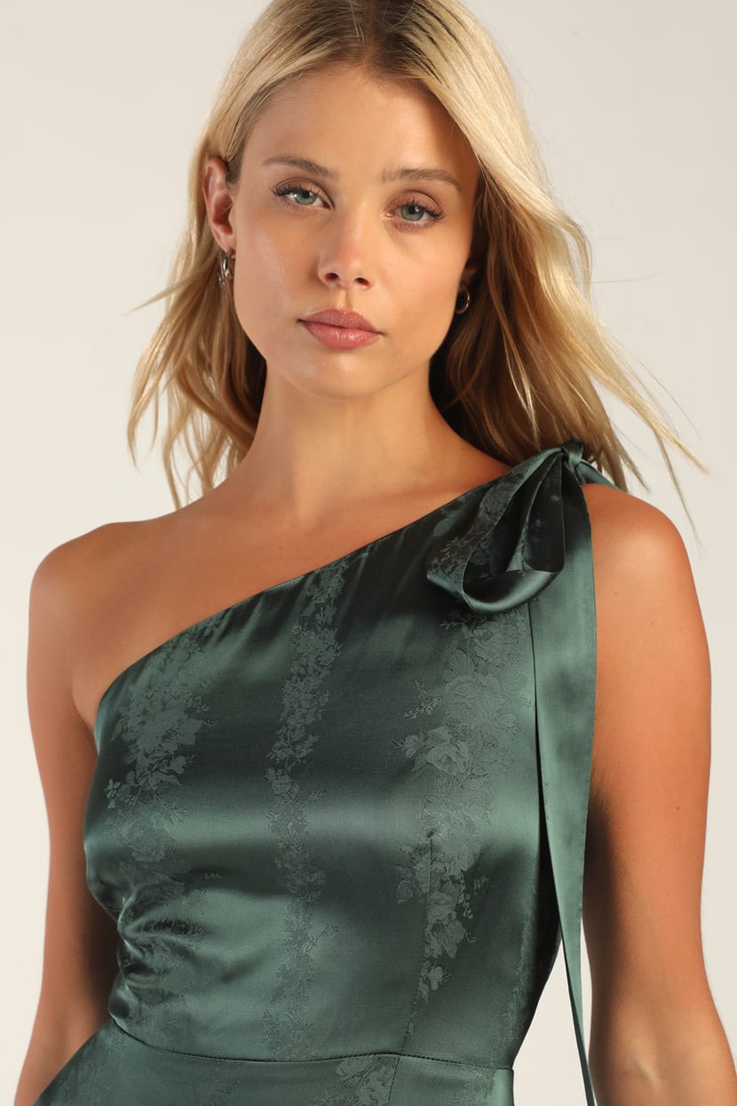 Sage Green One Shoulder Bow Detail Midi Dress