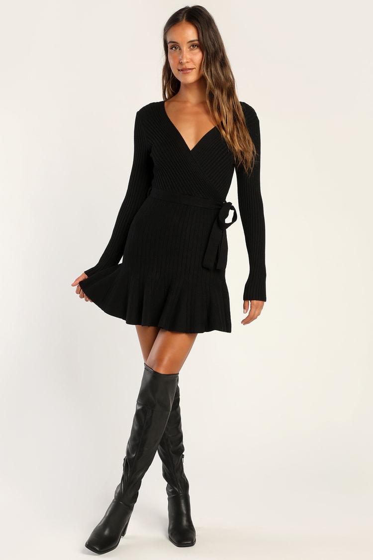 Black Dress - Sweater Dress - Skater Sweater Dress - Lulus