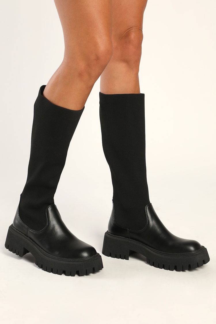 Cute Black Boots - Sock Boots - Knee-High Boots - Lulus