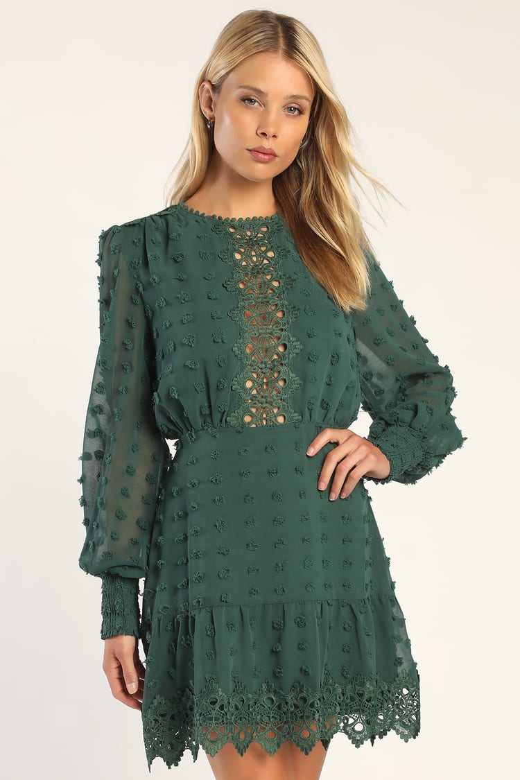Green Dress - Embroidered Long Sleeve Dress - Ruffled Dress - Lulus