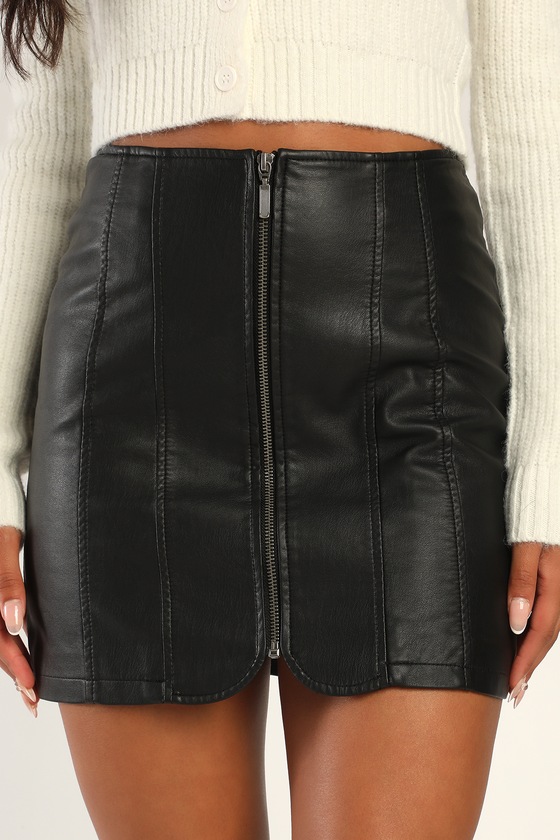 Layla Black Vegan Leather Zip-Front Mini Skirt