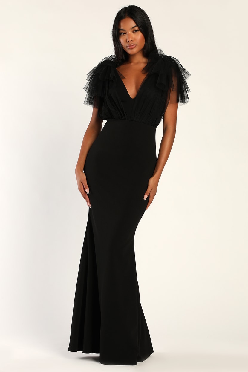 Black Mermaid Maxi Dress - Flutter Sleeve Dress - Sexy Maxi Dress - Lulus