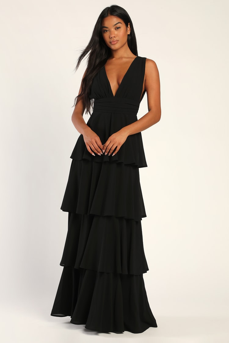 Black Dress - Tiered Maxi Dress - V-Neck Maxi Dress - Lulus